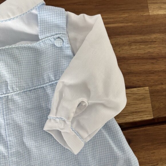 Petit Ami Blue Romper Overalls Style Suit Newborn Peter Pan Collar Heirloom - Picture 7 of 12